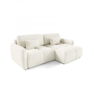 Canap&eacute; d'angle convertible 4 places TIARA en tissu textur&eacute; - 250 cm Blanc cass&eacute;