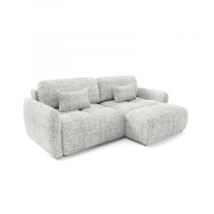 Canap&eacute; d'angle convertible 4 places TIARA en tissu textur&eacute; - 250 cm Gris clair