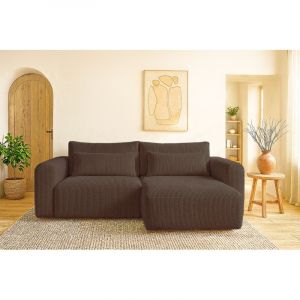 Canap&eacute; d'angle convertible et r&eacute;versible CURION 4 places en velours c&ocirc;tel&eacute; Marron