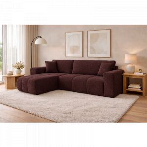 Canap&eacute; d'angle convertible TALIO en tissu bouclette - 245 cm Bordeaux