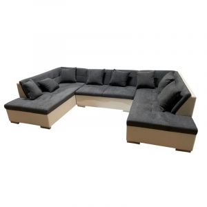 RECONDITIONNE - Canap&eacute; d'angle ATUD27 en tissu gris et simili blanc