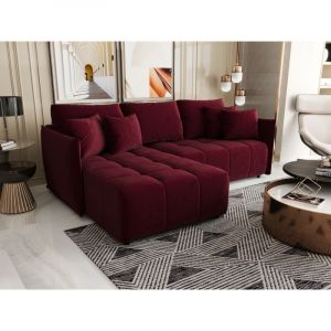 Canap&eacute; d'angle convertible ONIYA en tissu velours hydrophobe &ndash; Moderne & Design Bordeaux