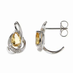 Boucles d oreilles Or Blanc 375 Citrine Poire et Diamant