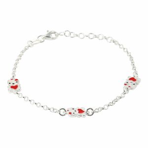 Bracelet Enfant Argent Chat et Coeur Emailles