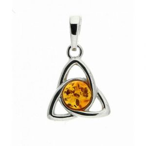 Pendentif Ambre Motif Celtique Triquetra en Argent 925