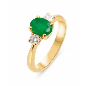 Solitaire epaule Or Jaune 750 Emeraude et Diamant