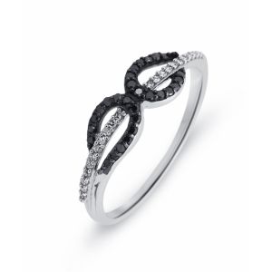 Bague Or Blanc 750 Diamant Blanc Noir 0.16 carat