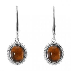 Boucles d oreilles Pendantes Argent 925 Oeil de tigre Ovale 12x10mm