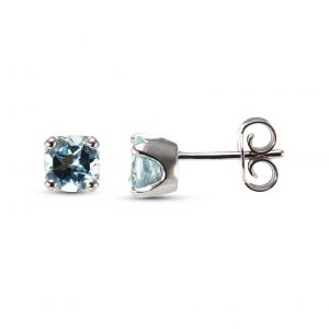 Boucles d oreilles Or Blanc 750 Aigues Marines Rondes 5.5mm