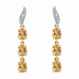 Boucles d oreilles Pendantes Or Jaune 375 Citrine et Diamant