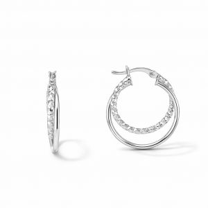 Creoles Argent rhodie double anneau section ronde 3 8x23mm