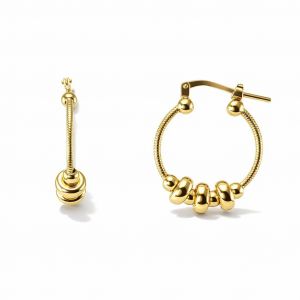 Creoles Argent dore perles dorees 5 5x19mm