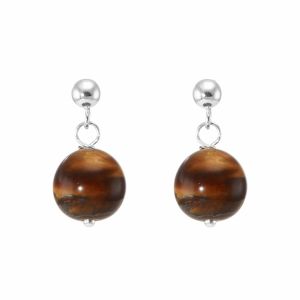 Boucles d oreilles Pendantes Argent 925 Oeil de tigre Boules 10mm