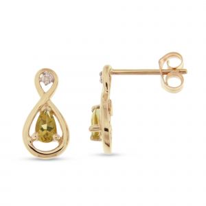 Boucles d oreilles Or Jaune 375 Citrine Poire et Diamant