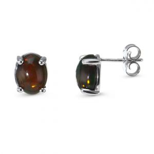 Boucles d oreilles en Or Blanc 750 et Opales Noires 9x7mm