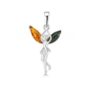 Pendentif argent et ambre fee