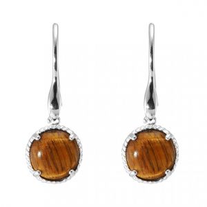 Boucles d oreilles Pendantes Argent 925 Oeil de tigre Rond 12mm