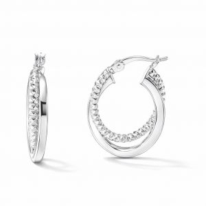 Creoles Argent rhodie double anneau forme ovale 4x17mm