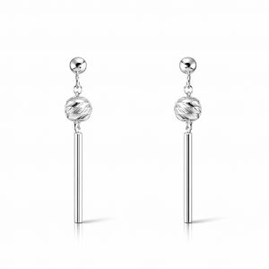 Boucles d oreilles pendantes Argent 925 rhodie boule d argent et barre