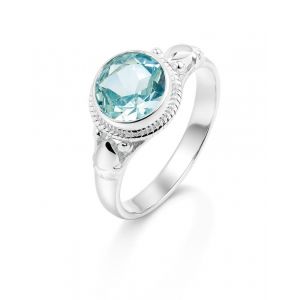 Bague Topaze bleue traitee en Argent 925 Pierre Ronde 8mm