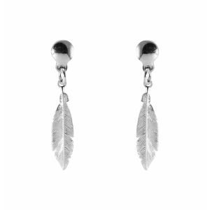 Boucles d oreilles pendantes argent rhodie plume