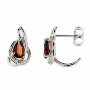 Boucles d oreilles Or Blanc 375 Grenat Poire et Diamant