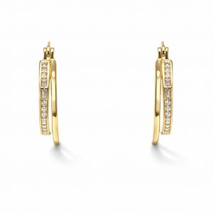 Creoles Argent dore double anneau forme exagonale 3 5x16mm