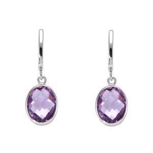 Boucles d oreilles Pendantes Or Blanc 750 Amethyste Ovale 9x7mm