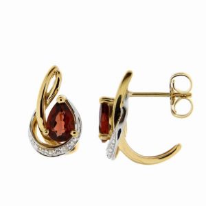 Boucles d oreilles Or Jaune 375 Grenat Poire et Diamant