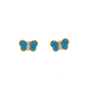 Boucles d oreilles Or Jaune 375 Papillon Bleu