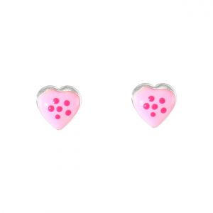 Boucles d oreilles clou argent coeur emaille rose