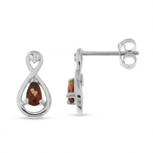 Boucles d oreilles Or Blanc 375 Grenat Poire et Diamant