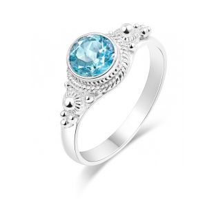 Bague Topaze bleue traitee en Argent 925 Pierre Ronde 6mm