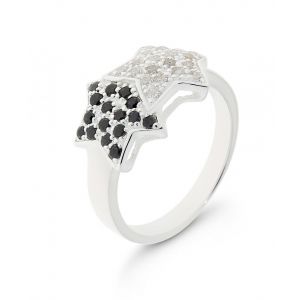Bague Etoile Argent Oxyde Blanc et Noir