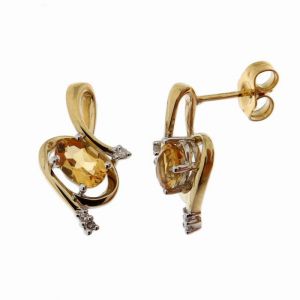 Boucles d oreilles Or Jaune 375 Citrine Ovale et Diamant