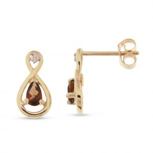 Boucles d oreilles Or Jaune 375 Grenat Poire et Diamant