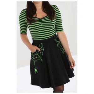 Jupe Hell Bunny Miss Muffet Mini : Couleur - Noir / Vert, Taille - XS