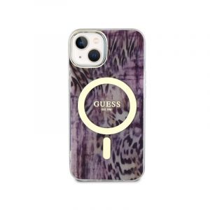 Guess - Coque Guess Leopard Magsafe - Couleur : Rose - Modèle : iPhone 13