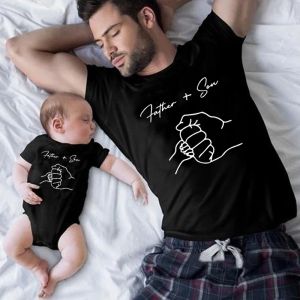 V&ecirc;tements imprim&eacute;s assortis pour p&egrave;re et fils, T-shirt en coton pour papa, body pour b&eacute;b&eacute;, cadeau