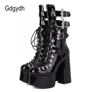 Gdgydh Style gothique noir plate-forme bottes ailes de chauve-souris Sexy club nuit bottes modernes