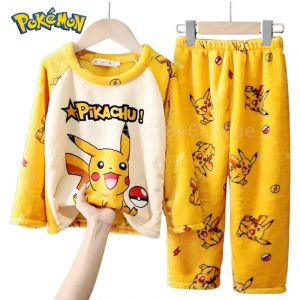 Dessin animé Pikachu Pyjamas chaud enfants flanelle Pyjama ensemble hiver hiver peluche garçons