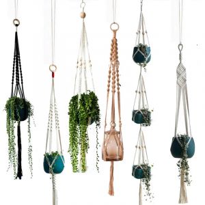Porte-plante en macram&eacute; 100% fait &agrave; la main, support de pot de fleur pour d&eacute;coration murale de