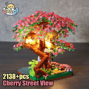 Ensemble de blocs de construction d'arbre Mini Sakura, briques en fleurs de cerisier avec modèle de