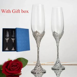 Verre à Champagne en Relief, verre de cristal de luxe léger avec fond en métal strass, adapté aux