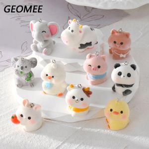 Breloques en résine d'animaux pelucheux 3D, 2 pièces, Panda, lapins, Koalas, cochon, éléphant,