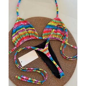 RUOTONSEPT lettres imprim&eacute; color&eacute; Mini string Bikini femmes maillots de bain femme maillot de bain
