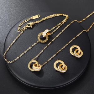 Ensemble de bijoux pour femmes, 3 pièces, pendentif numérique romain, Double anneau, collier,