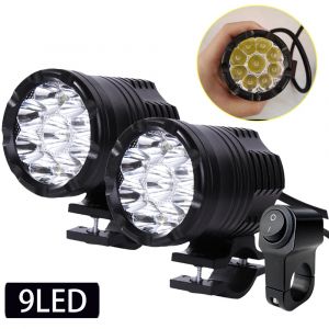 Phares LED supplémentaires à 9 puces pour Moto, feux haut/bas/stroboscopiques à longue portée,