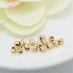 (3017)20 pièces 3x3.3MM trou 1.5MM 24K couleur or plaqué laiton carré entretoise perles de haute