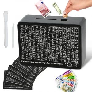 Tirelire en bois noir avec compteur, tirelire avec short d'&eacute;conomie de papier et chiffres pour